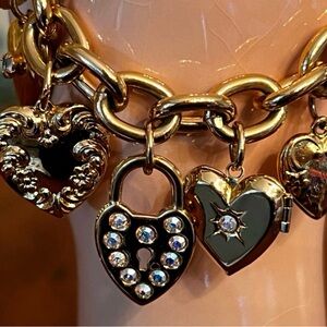 RARE Vintage Kirks Folly Heart Locket Charm Bracelet